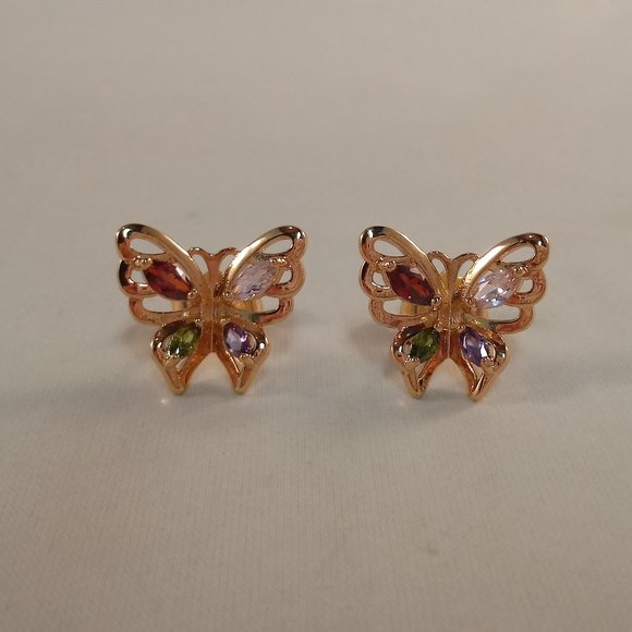 18K Yellow Gold Filled Butterfly Marquise Red Diamond Zircon Stud Earrings Gift - Picture 4 of 6